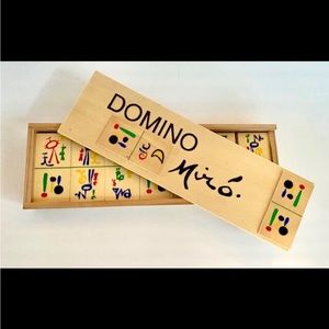Joan Miro Parler Seul wood domino set with wood box.